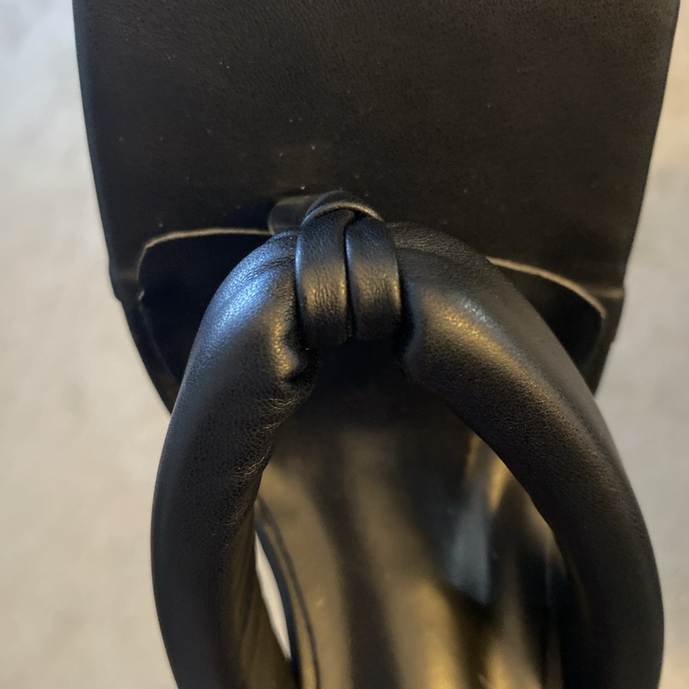 NWOT PRETTY LITTLE THING BLACK GAUX LEATHER PADDED TOE THONG MID HEELED MULES 3 - Picture 13 of 15